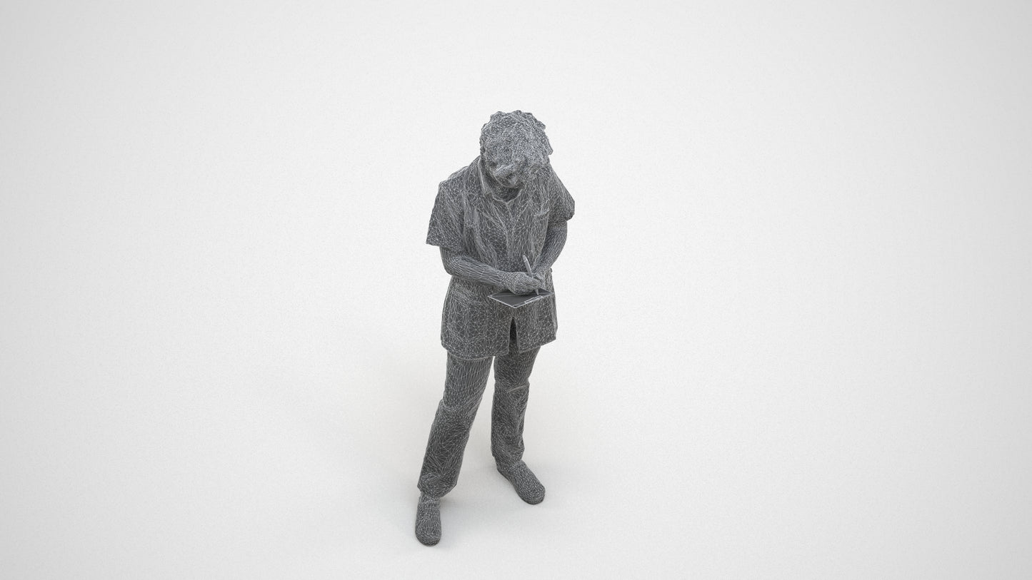 3D scanned woman medical, photorealistic archviz people for Enscape and SketchUp, wireframe three-quarter view
