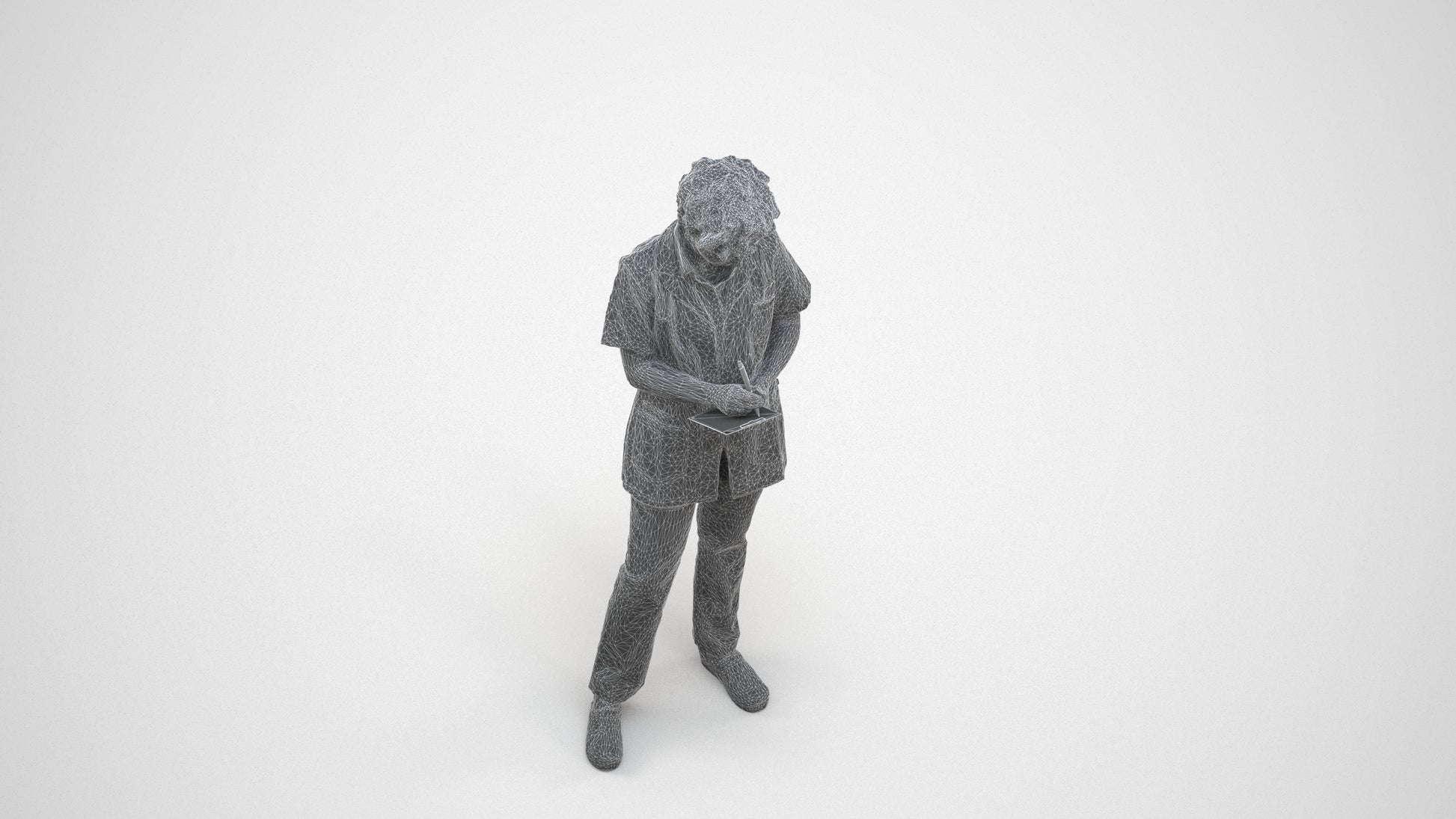 3D scanned woman medical, photorealistic archviz people for Enscape and SketchUp, wireframe three-quarter view