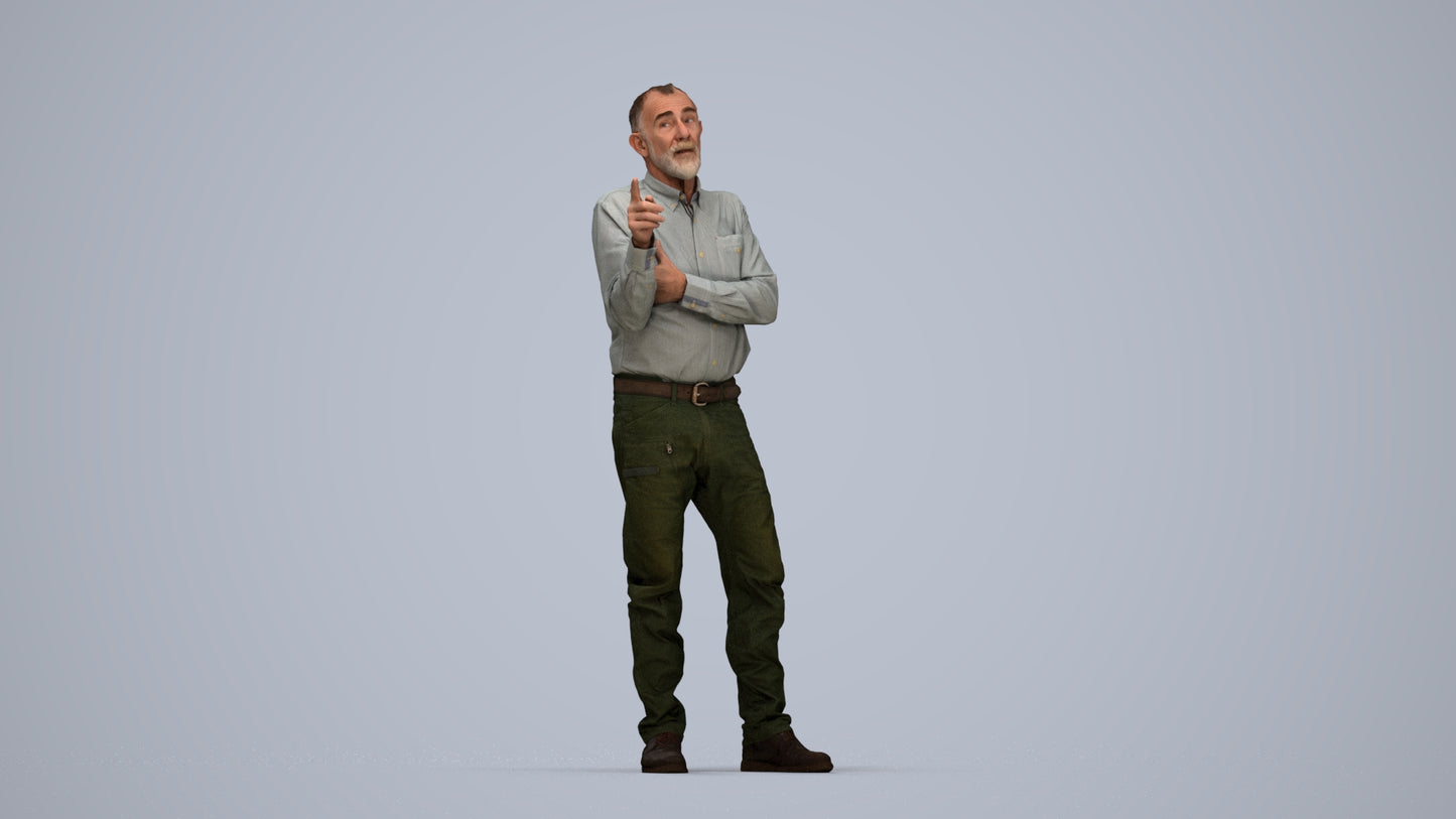 realistic 3D human senior man casual standing, archviz people FBX OBJ for Blender, top-down view render