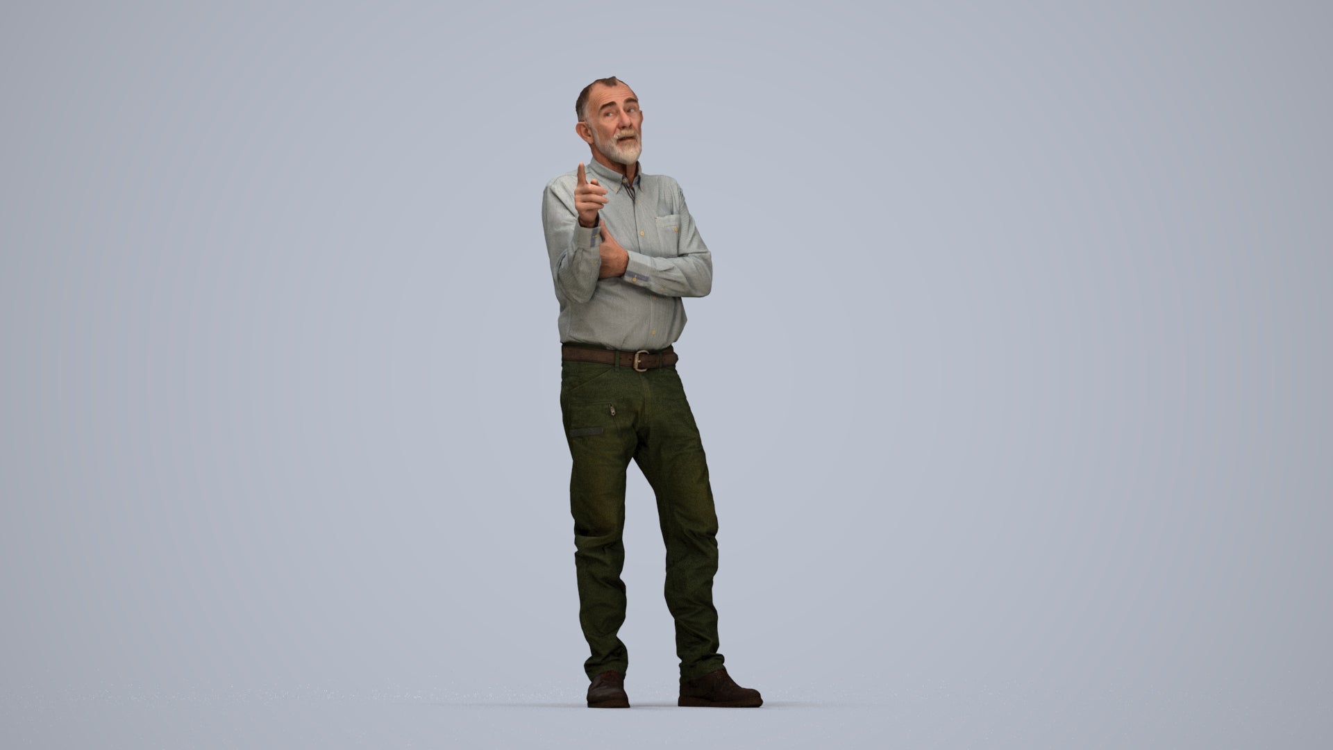 realistic 3D human senior man casual standing, archviz people FBX OBJ for Blender, top-down view render