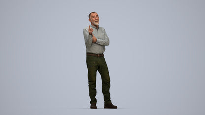 realistic 3D human senior man casual standing, archviz people FBX OBJ for Blender, top-down view render