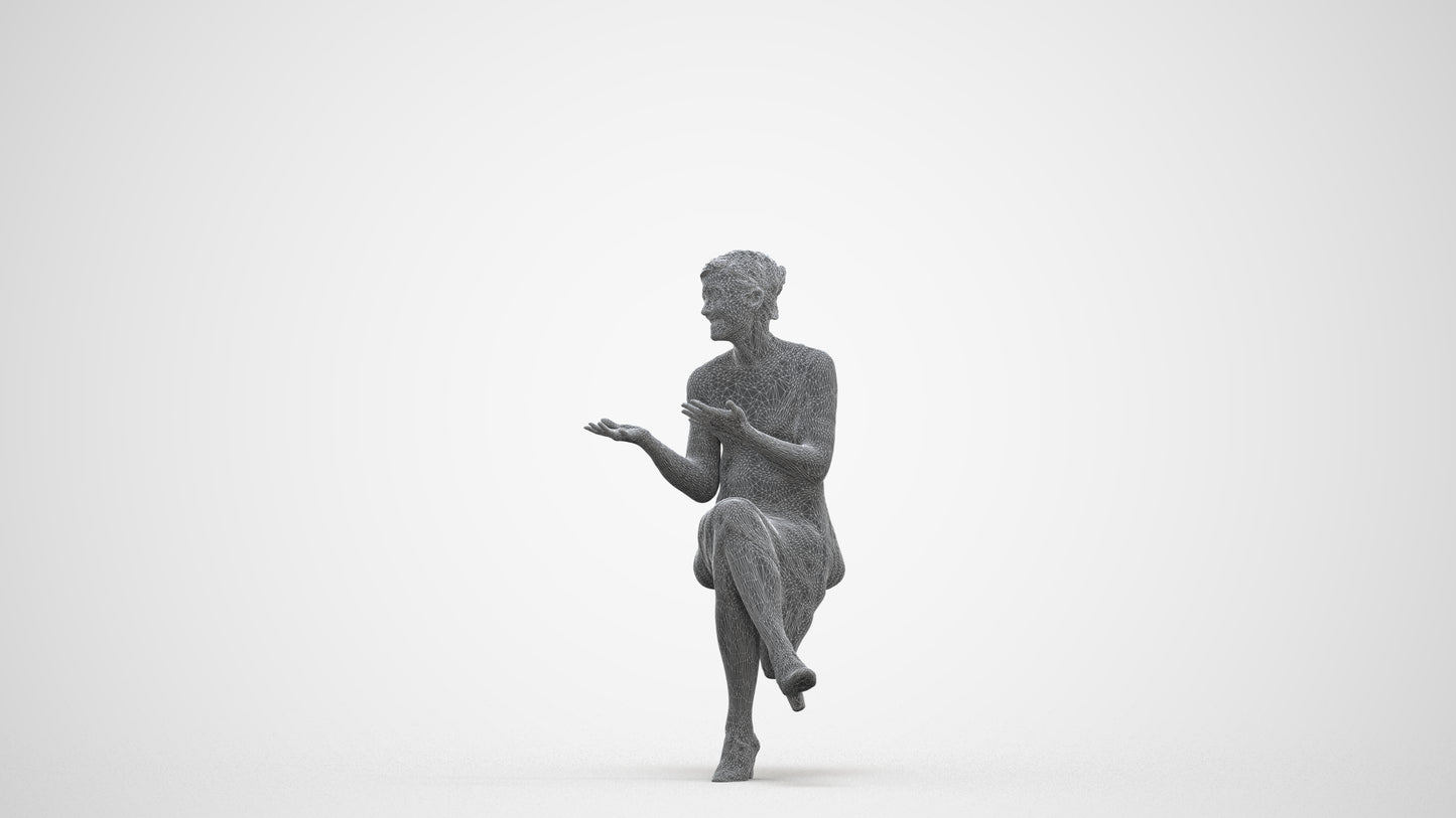 photogrammetry 3D woman business sitting, realistic human model archviz FBX, three-quarter front view render