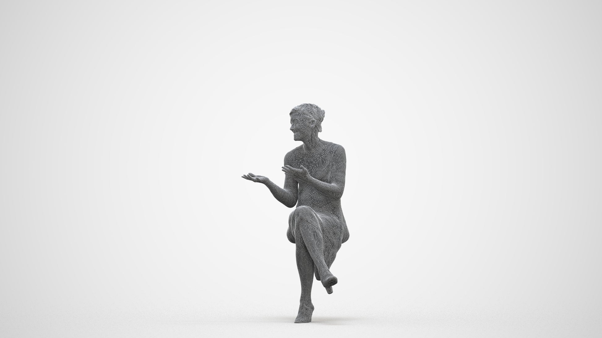 photogrammetry 3D woman business sitting, realistic human model archviz FBX, three-quarter front view render