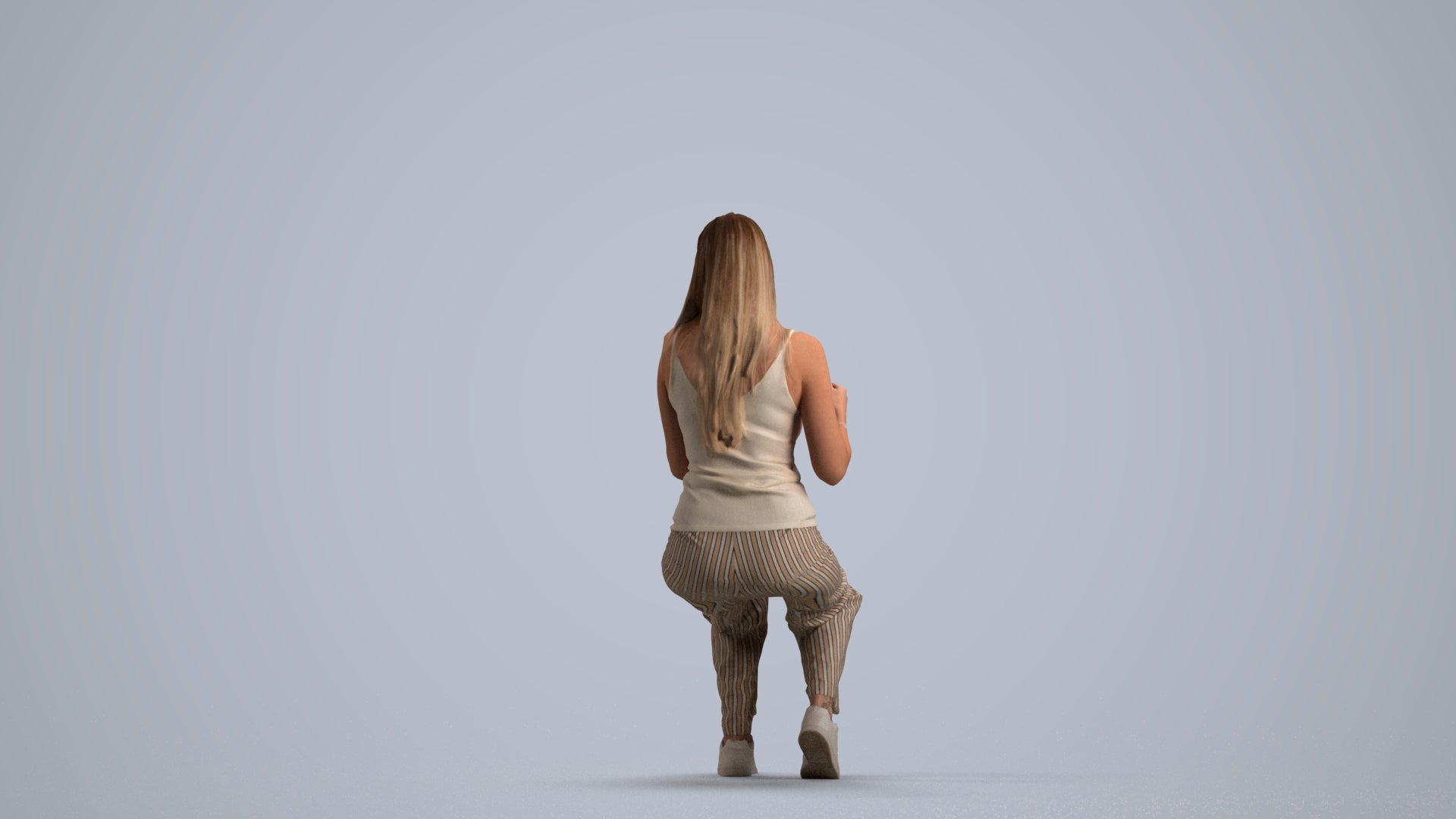 3D people model woman casual sitting, scanned human for 3ds Max rendering, front view render