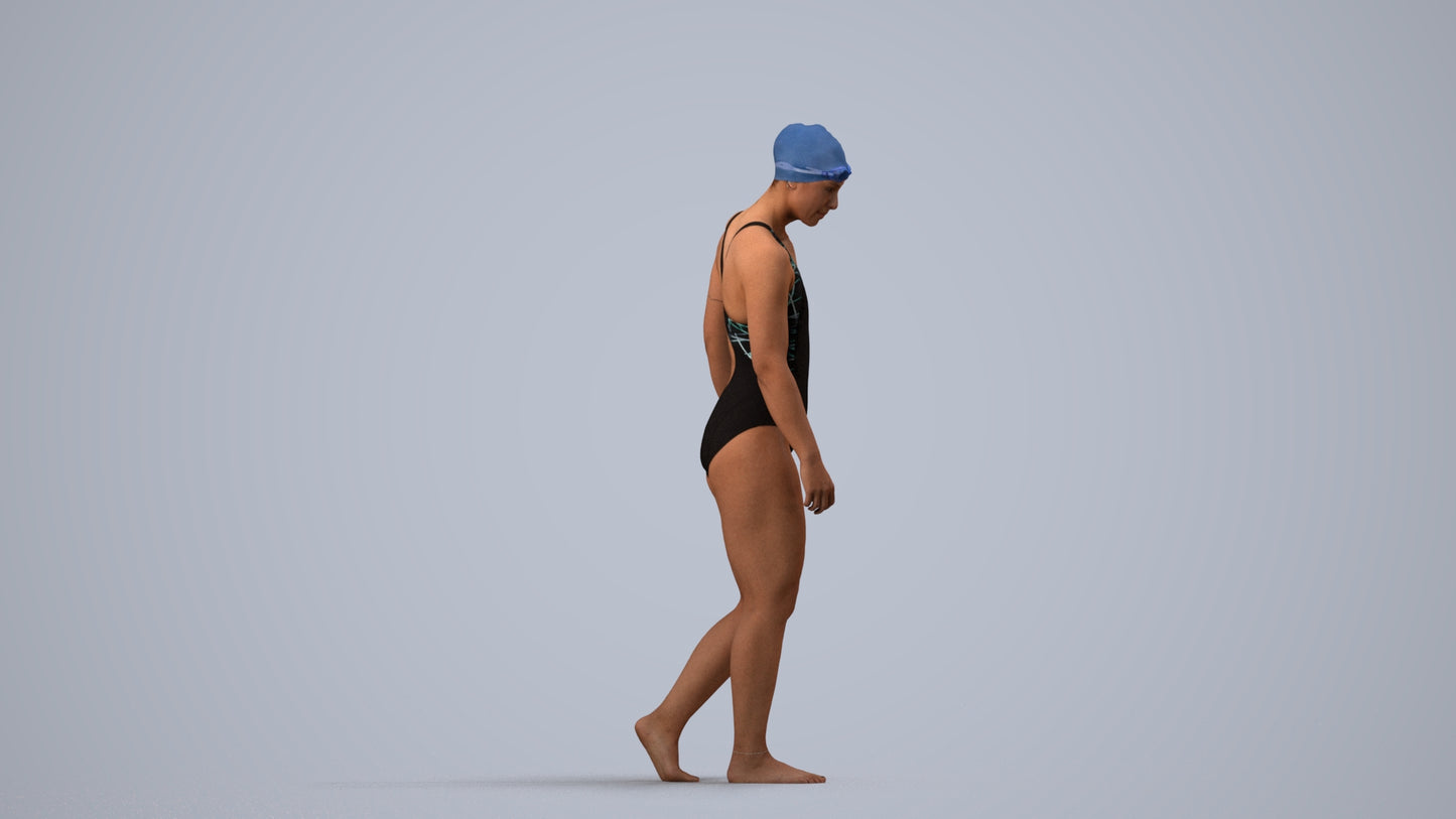 scanned 3D woman sport pool, photogrammetry people for Enscape and V-Ray, side view render