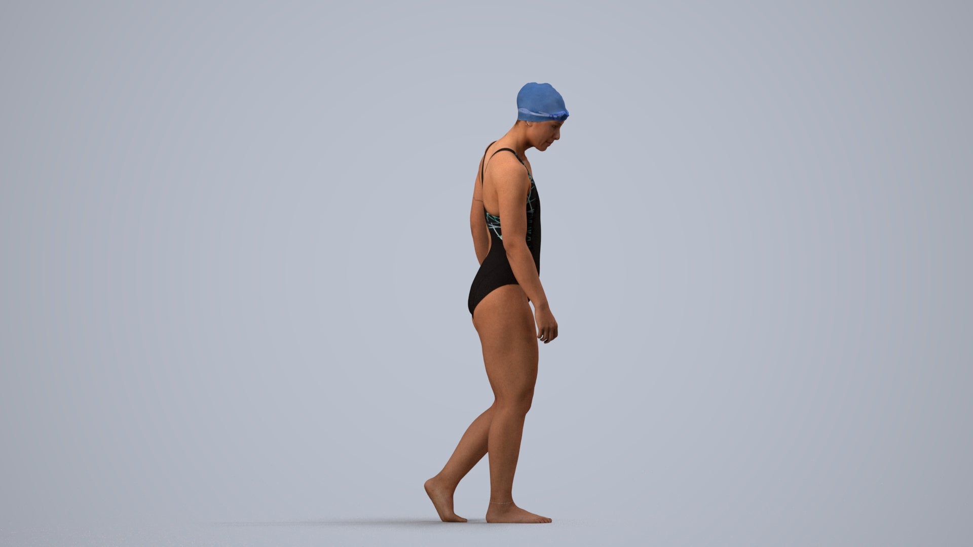 scanned 3D woman sport pool, photogrammetry people for Enscape and V-Ray, side view render