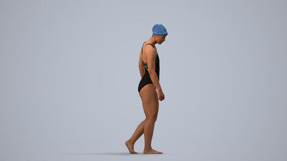 scanned 3D woman sport pool, photogrammetry people for Enscape and V-Ray, side view render