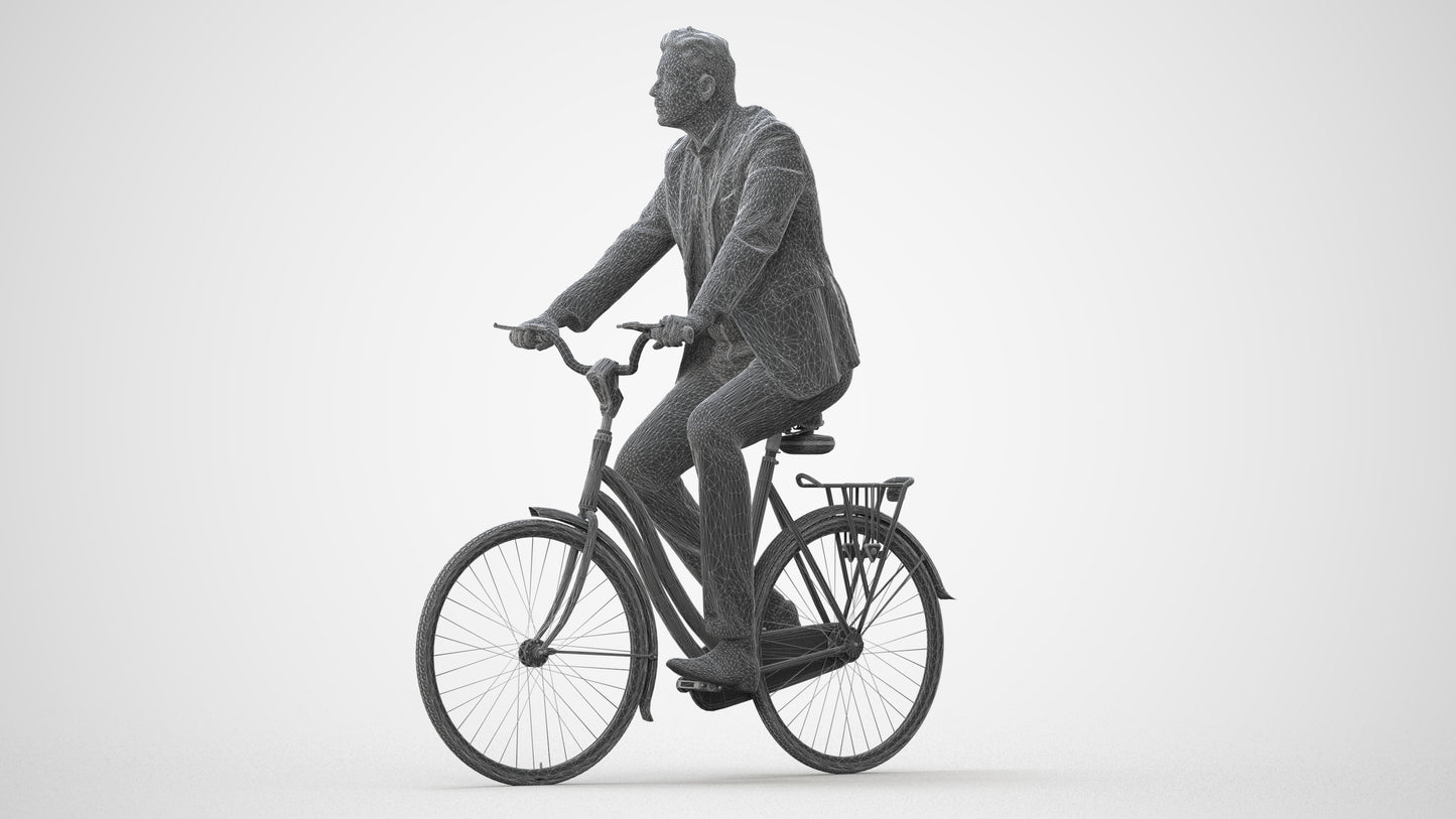 photogrammetry 3D man business cycling, realistic human model archviz FBX, square thumbnail