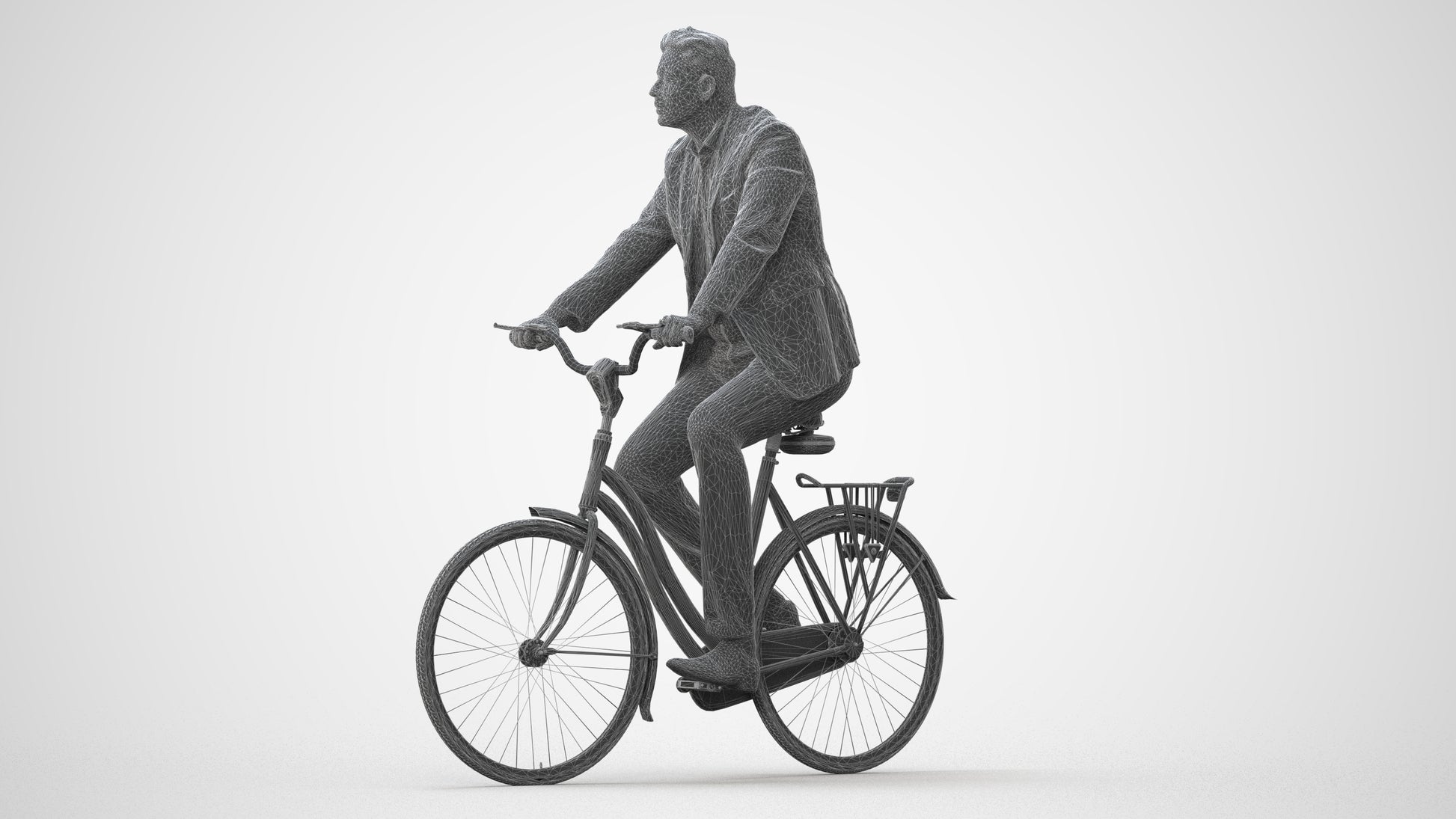 photogrammetry 3D man business cycling, realistic human model archviz FBX, square thumbnail