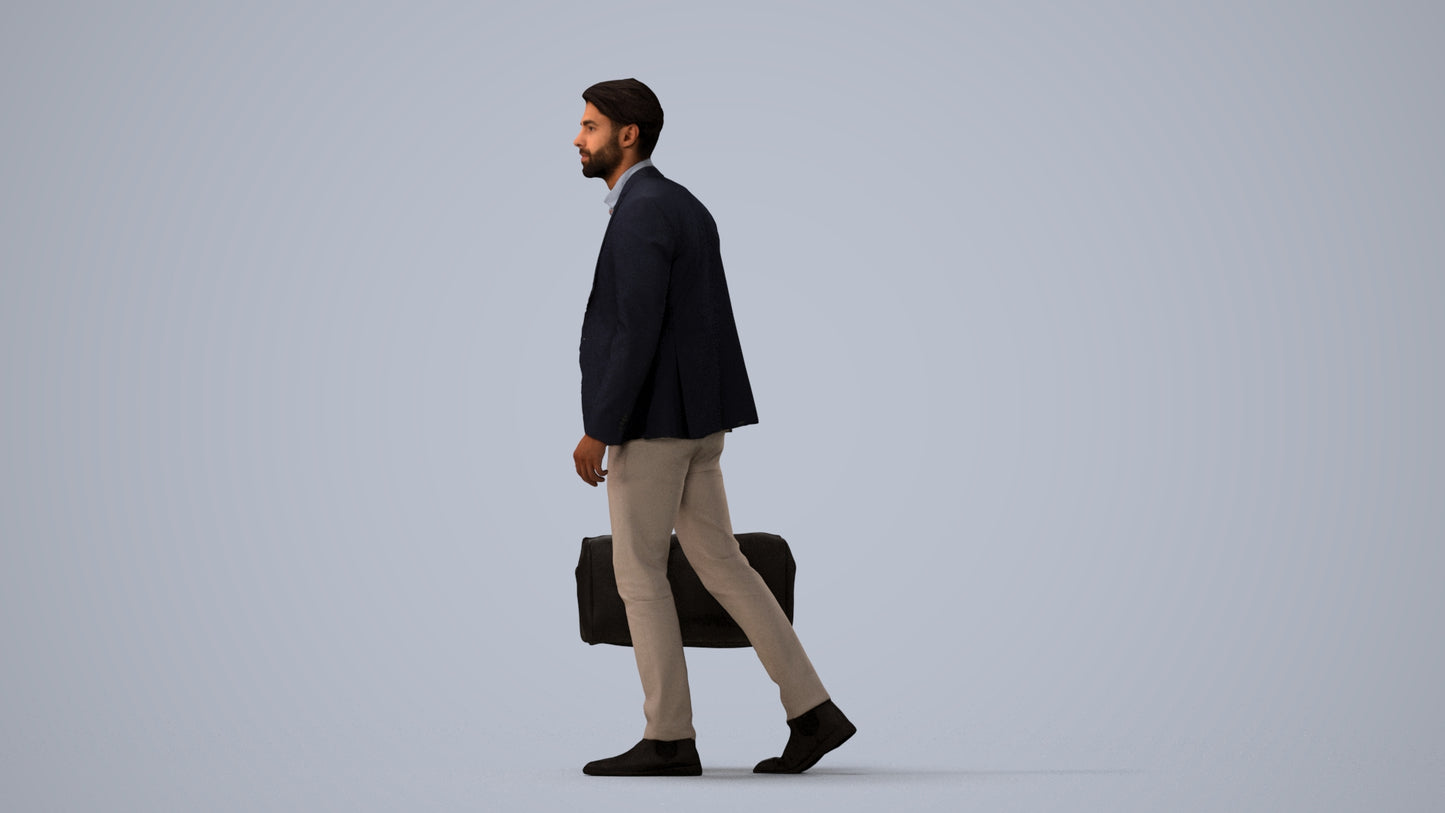 3D people model man business, scanned human for 3ds Max rendering, three-quarter view render