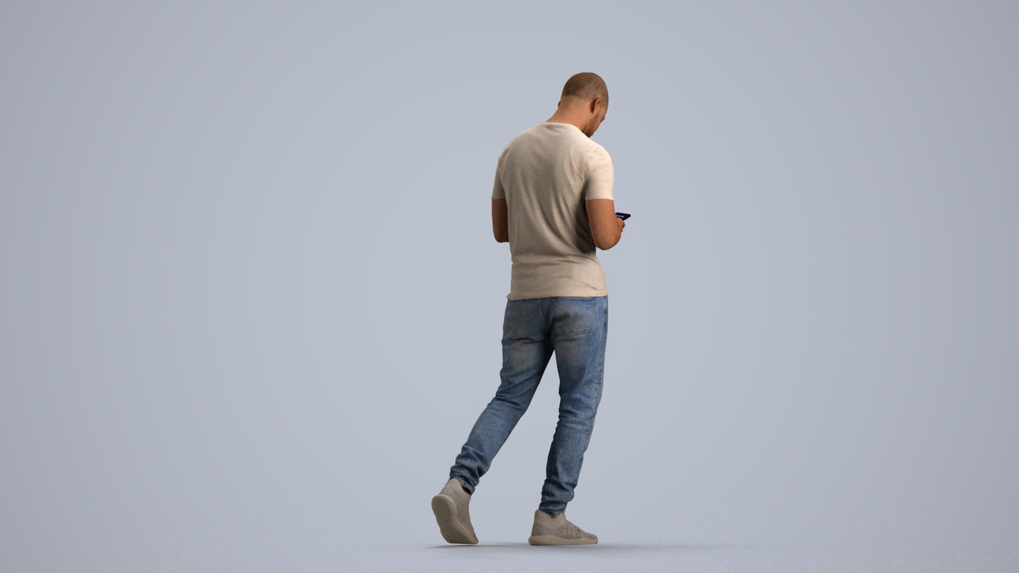 3D scanned man walking casual, photorealistic archviz people for Enscape and SketchUp, front view render