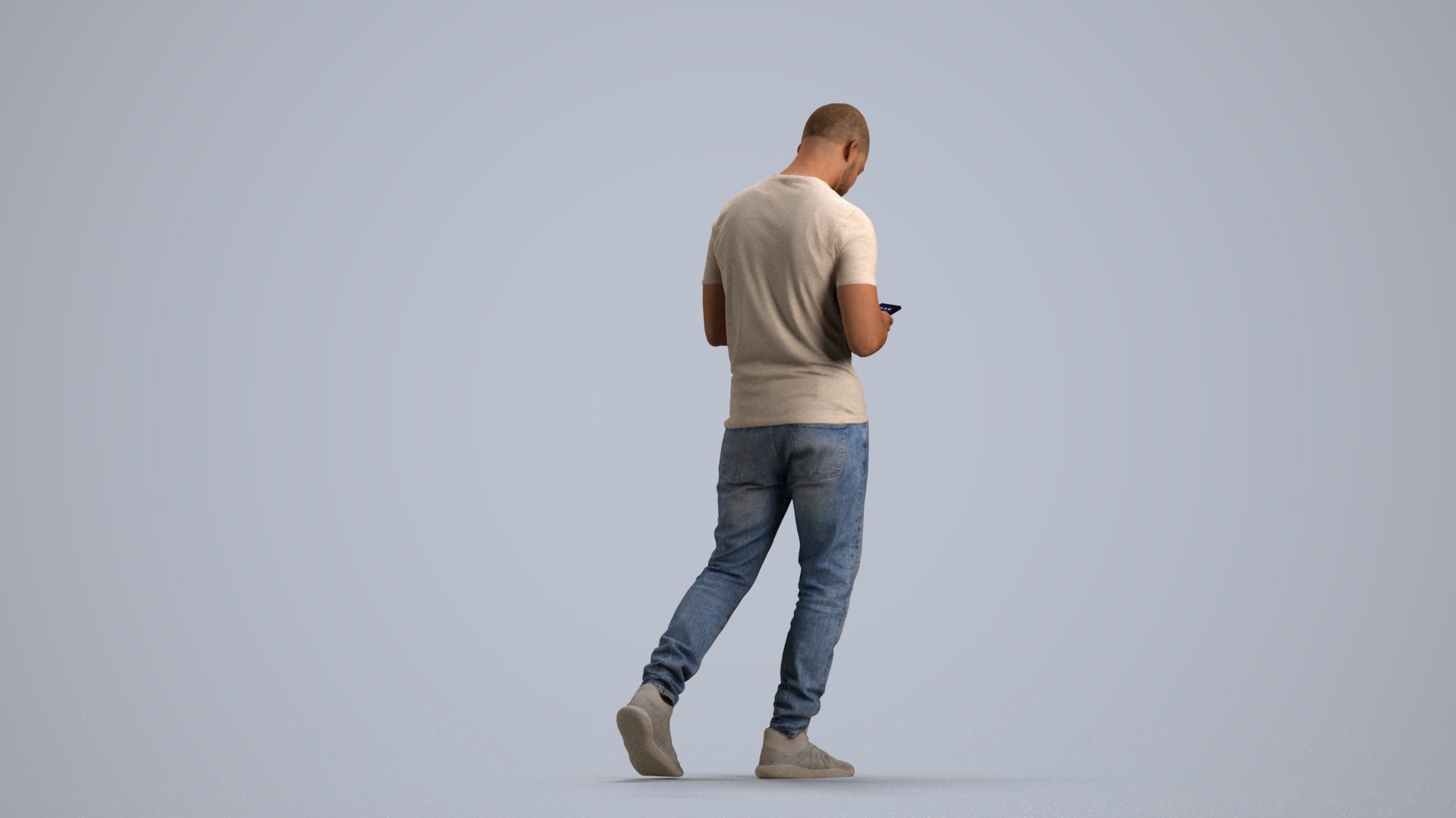 3D scanned man walking casual, photorealistic archviz people for Enscape and SketchUp, front view render