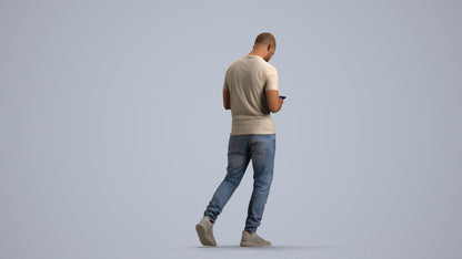 3D scanned man walking casual, photorealistic archviz people for Enscape and SketchUp, front view render
