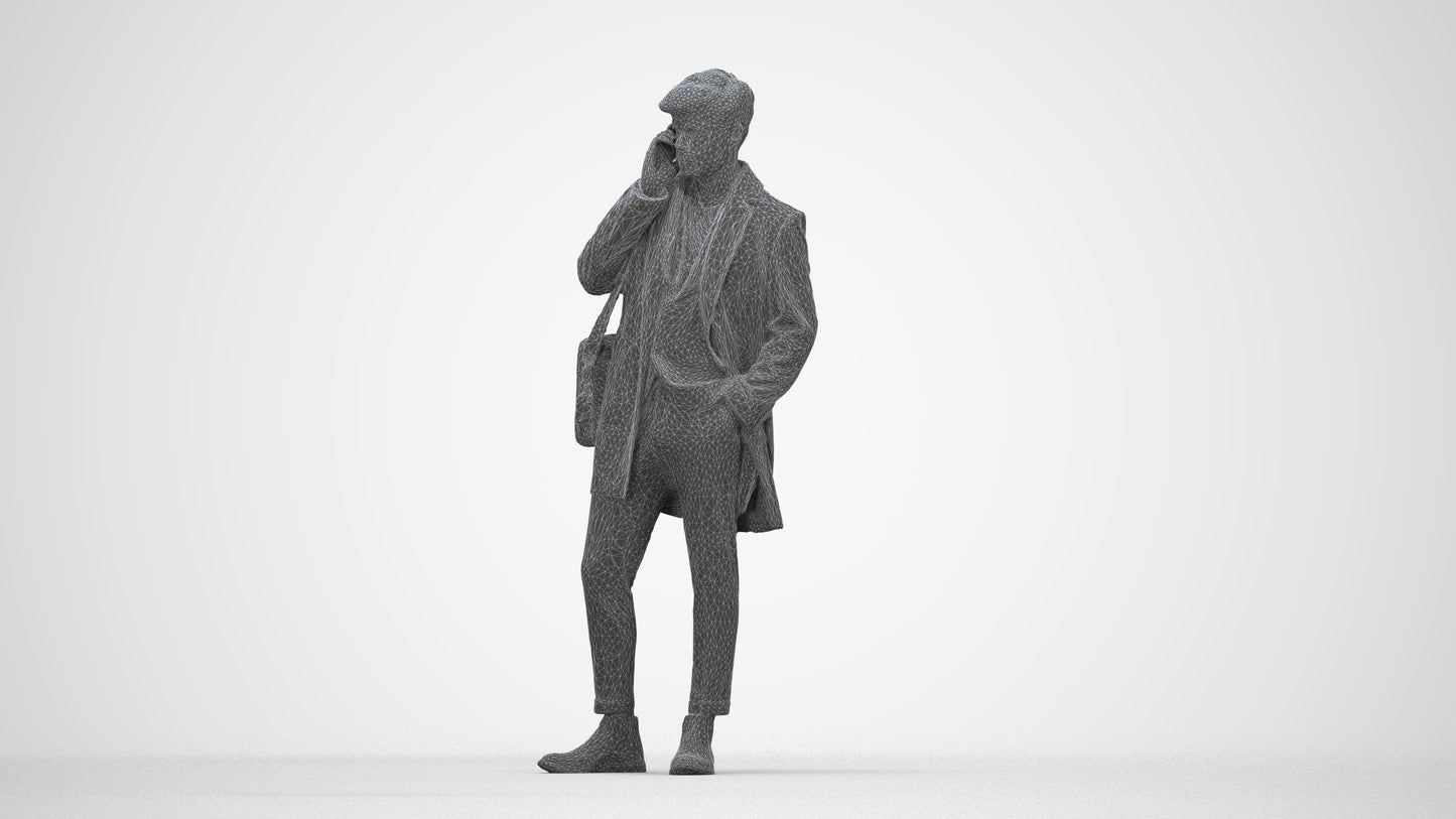 realistic 3D people man business standing, render-ready for V-Ray and Corona, FBX OBJ, wireframe back view