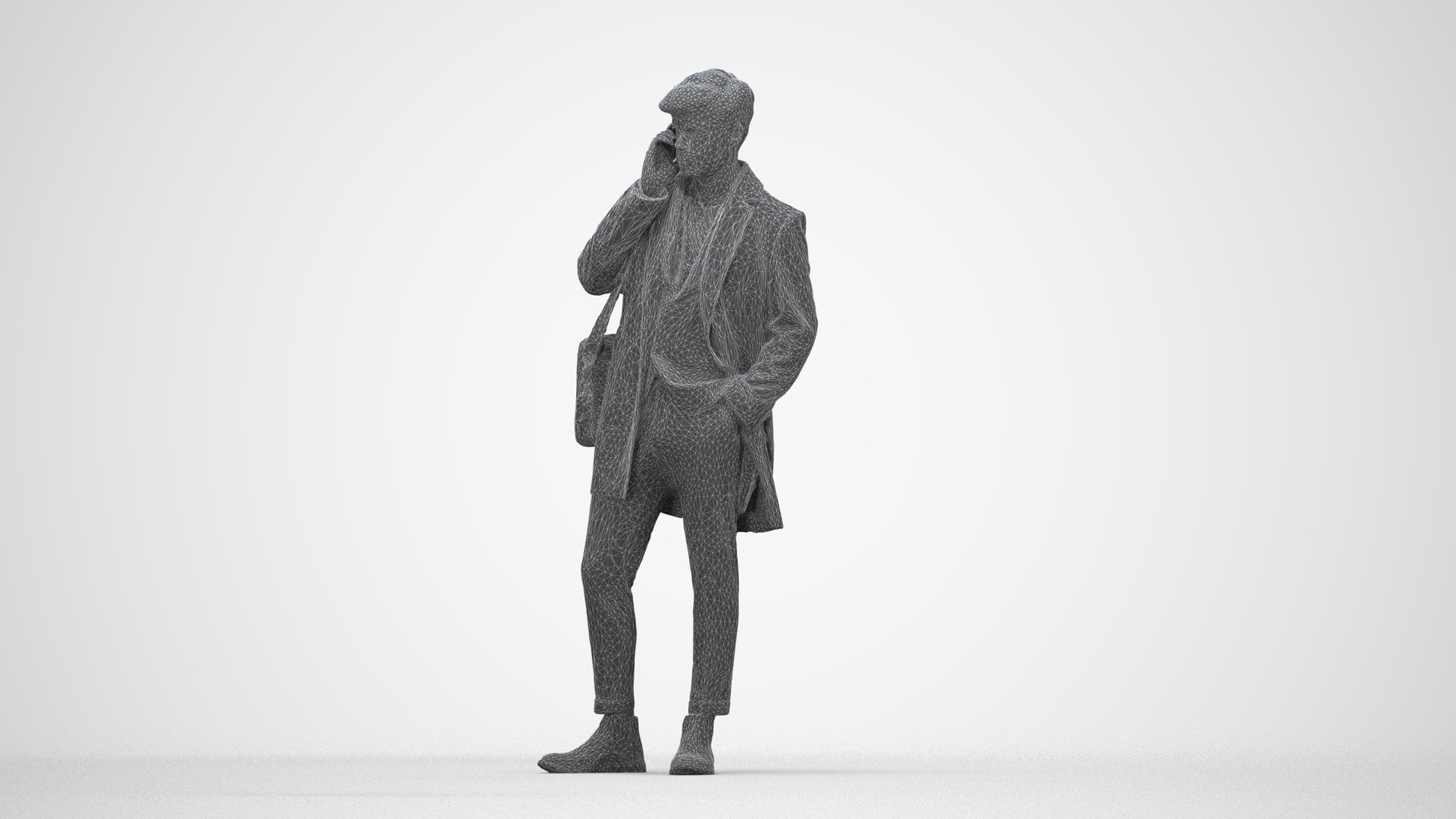 realistic 3D people man business standing, render-ready for V-Ray and Corona, FBX OBJ, wireframe back view