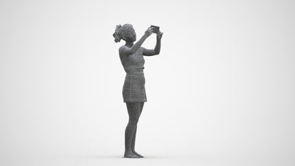 3D human model woman casual standing, photogrammetry scanned person for archviz, three-quarter front view render
