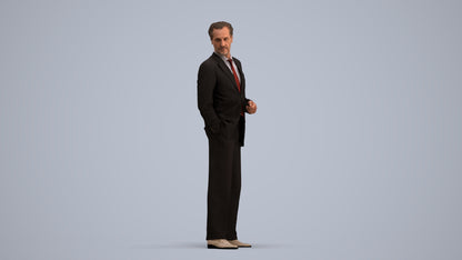 3D human model man business, photogrammetry scanned person for archviz, standing pose render
