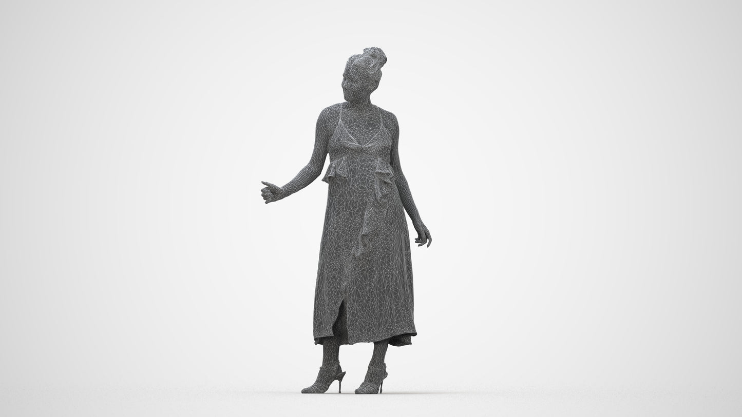 3D people model woman formal door, scanned human for 3ds Max rendering, wireframe back view