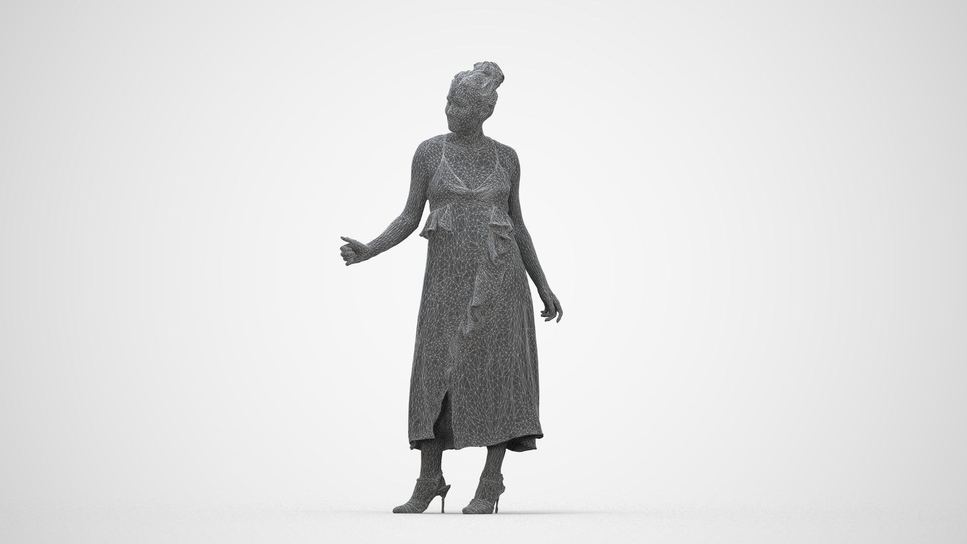 3D people model woman formal door, scanned human for 3ds Max rendering, wireframe back view