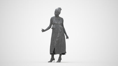 3D people model woman formal door, scanned human for 3ds Max rendering, wireframe back view