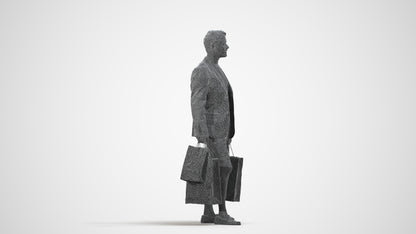 photogrammetry 3D man business shopping, realistic human model archviz FBX, wireframe side view