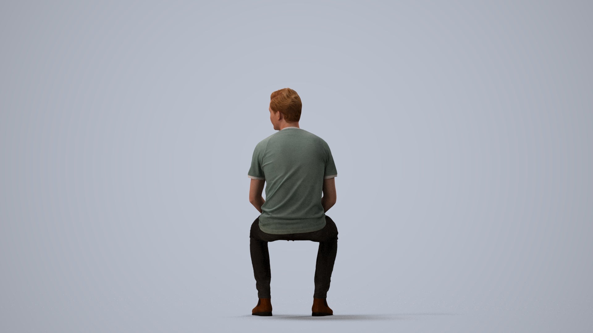 realistic 3D human man casual sitting, archviz people FBX OBJ for Blender, three-quarter view render