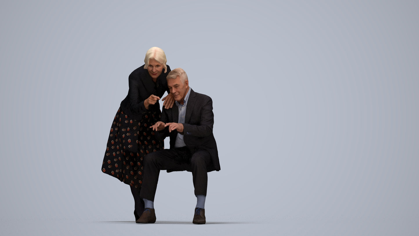 realistic 3D people senior woman business, render-ready for V-Ray and Corona, FBX OBJ, top-down view render