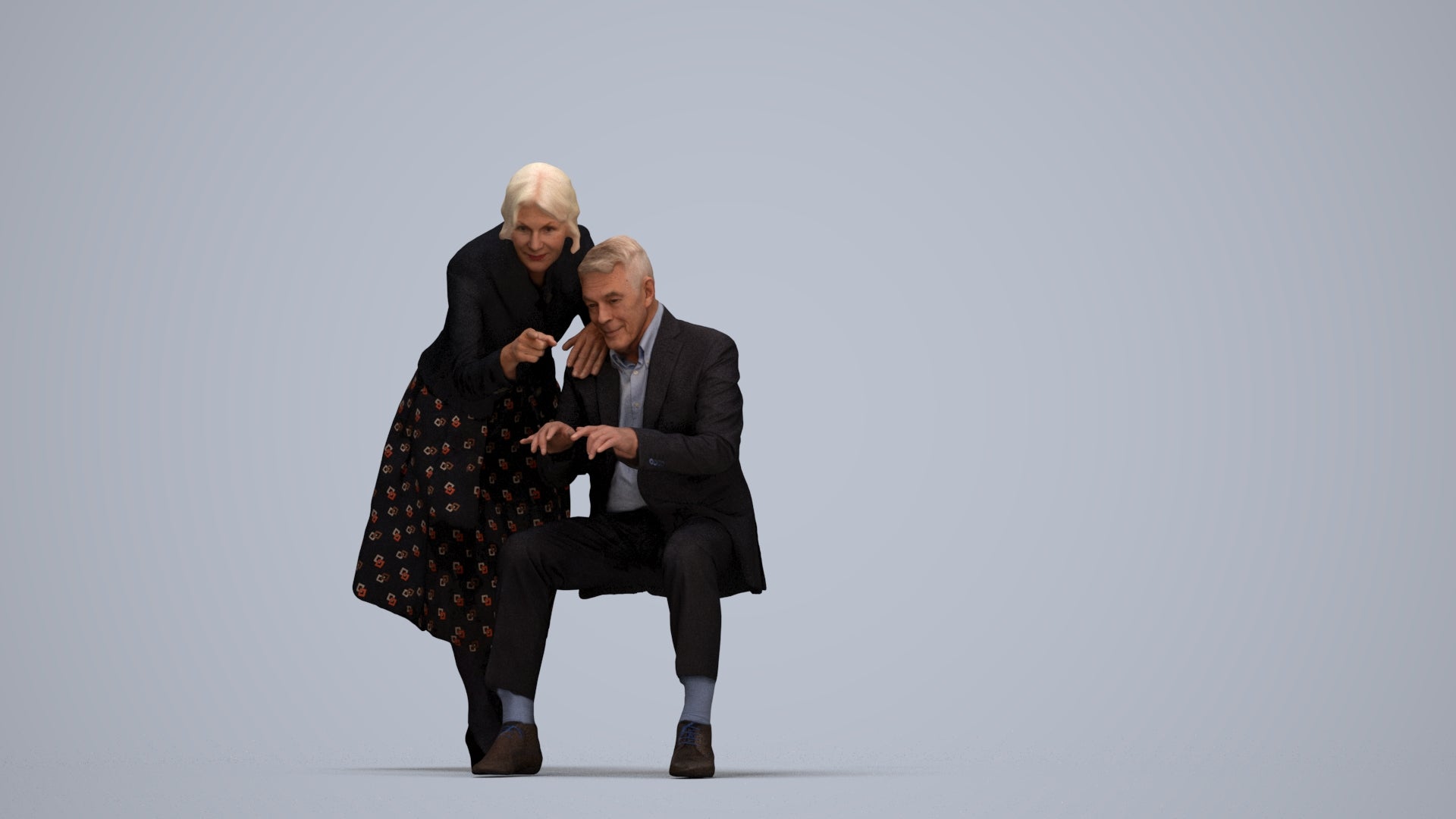 realistic 3D people senior woman business, render-ready for V-Ray and Corona, FBX OBJ, top-down view render
