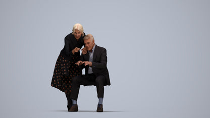 realistic 3D people senior woman business, render-ready for V-Ray and Corona, FBX OBJ, top-down view render