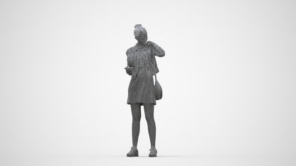 realistic 3D woman casual standing, scanned archviz people for Blender and 3ds Max, wireframe back view