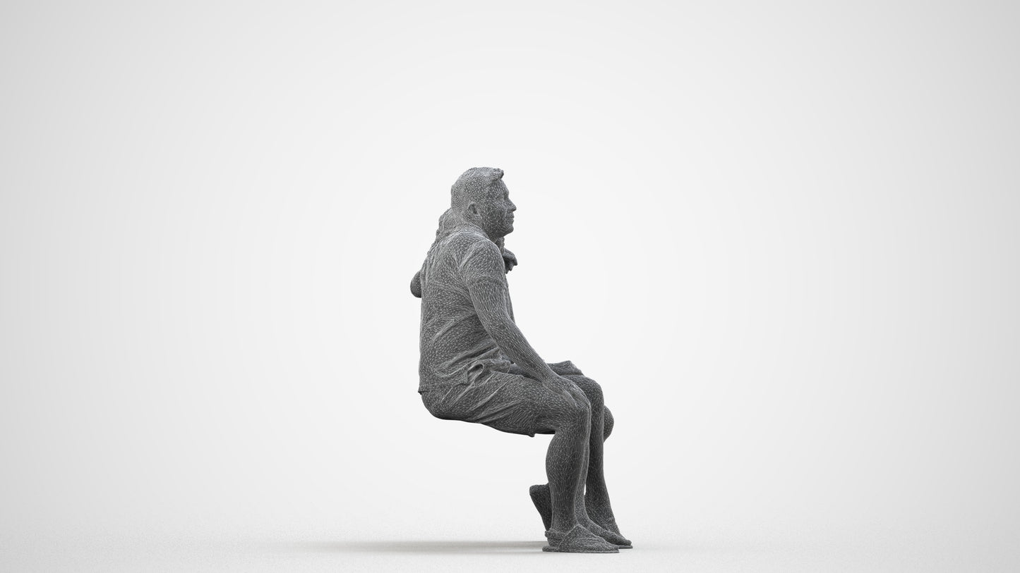 3D human model woman casual couple, photogrammetry scanned person for archviz, wireframe side view