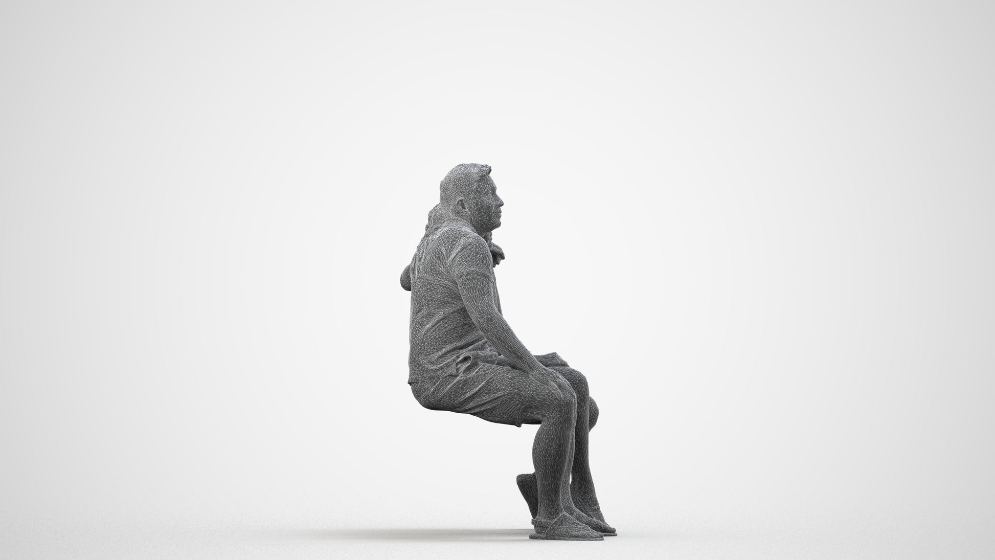 3D human model woman casual couple, photogrammetry scanned person for archviz, wireframe side view