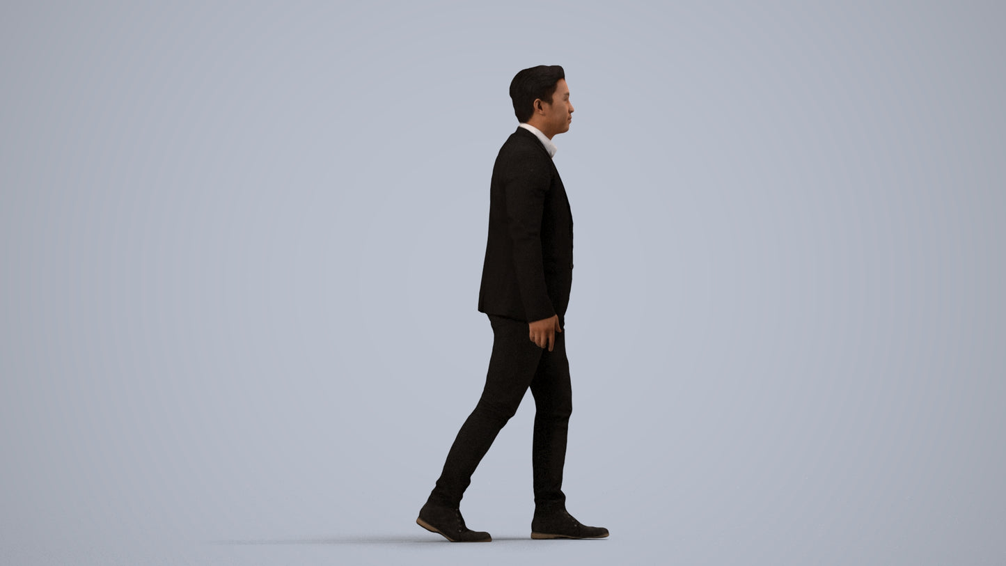 photogrammetry 3D man business, realistic human model archviz FBX, side view render