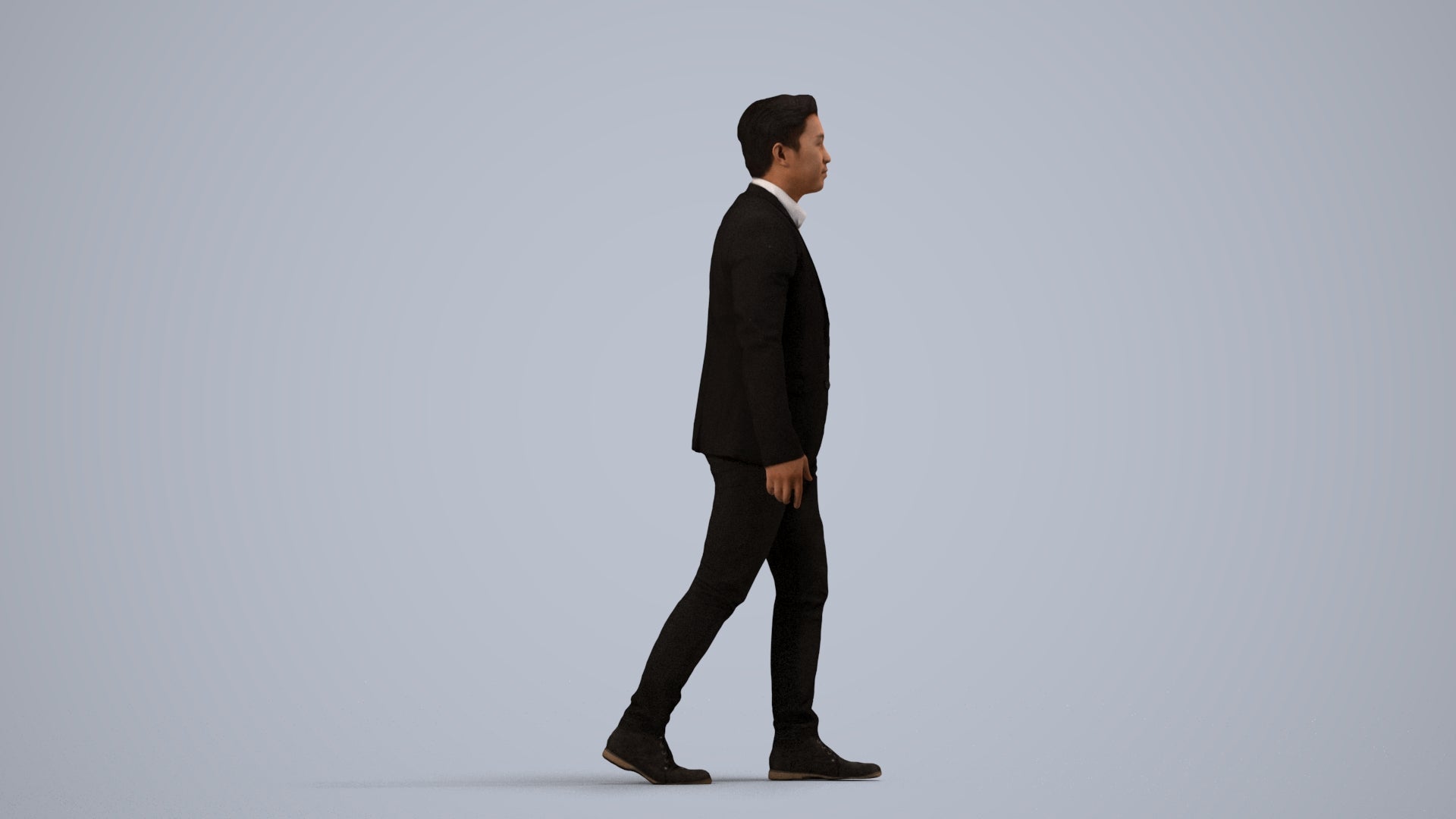 photogrammetry 3D man business, realistic human model archviz FBX, side view render
