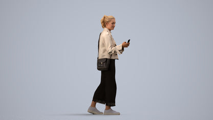 3D people model woman casual walking, scanned human for 3ds Max rendering, side view render