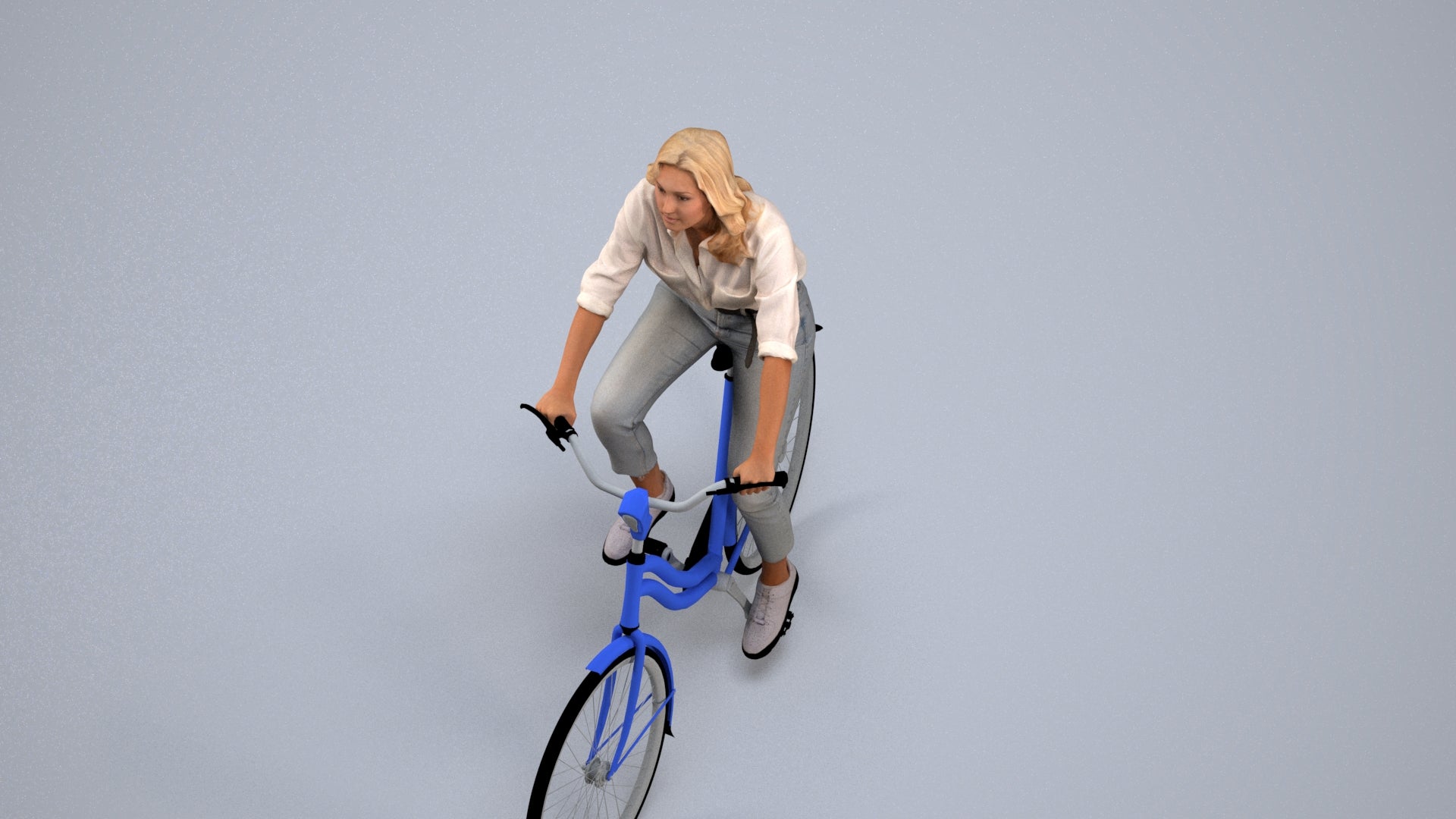 realistic 3D people woman casual cycling, render-ready for V-Ray and Corona, FBX OBJ, back view render