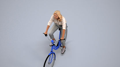 realistic 3D people woman casual cycling, render-ready for V-Ray and Corona, FBX OBJ, back view render