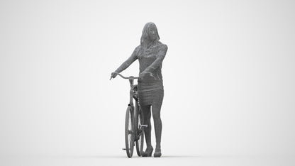 3D people model woman business cycling, scanned human for 3ds Max rendering, wireframe back view