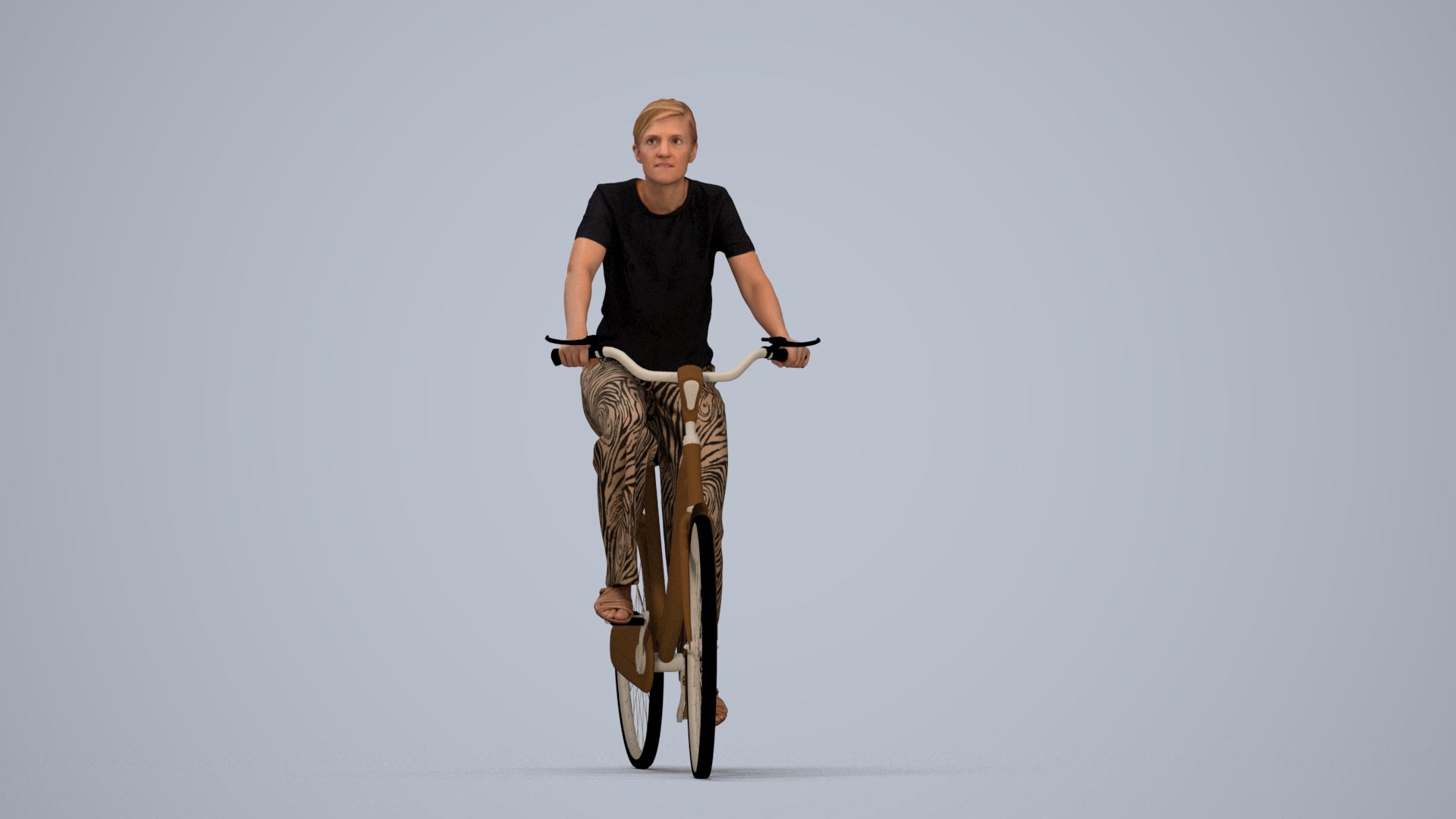 scanned 3D woman casual cycling, photogrammetry people for Enscape and V-Ray, top-down view render