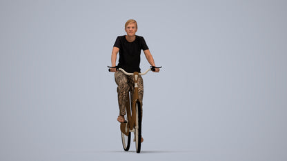 scanned 3D woman casual cycling, photogrammetry people for Enscape and V-Ray, top-down view render