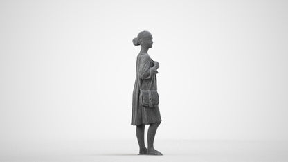 3D human model girl casual kids, photogrammetry scanned person for archviz, wireframe side view