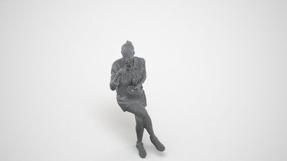 3D people model woman casual sitting, scanned human for 3ds Max rendering, wireframe three-quarter view