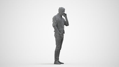 3D human model man casual standing, photogrammetry scanned person for archviz, wireframe side view