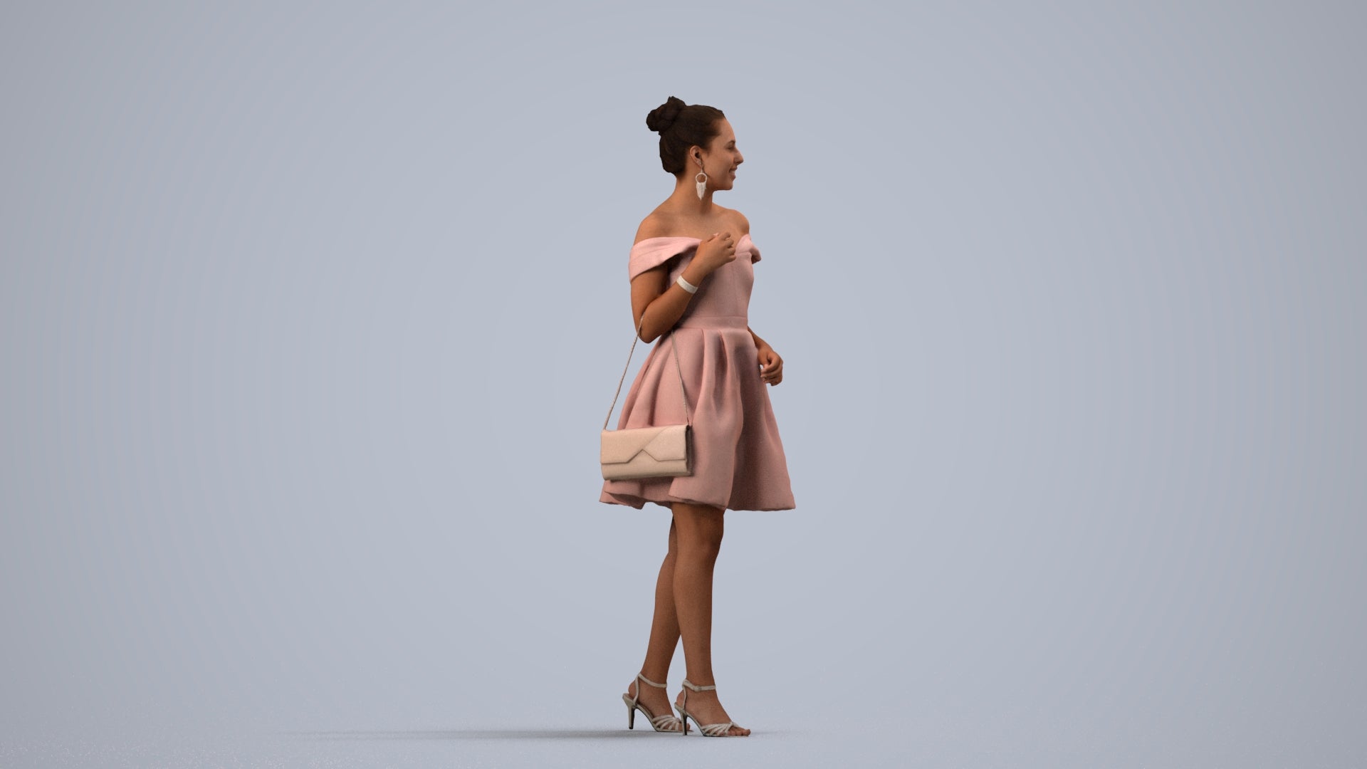 3D scanned woman formalaffairs formal, photorealistic archviz people for Enscape and SketchUp, side view render