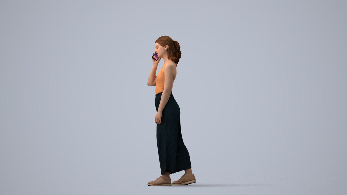scanned 3D girl casual kids, photogrammetry people for Enscape and V-Ray, three-quarter view render