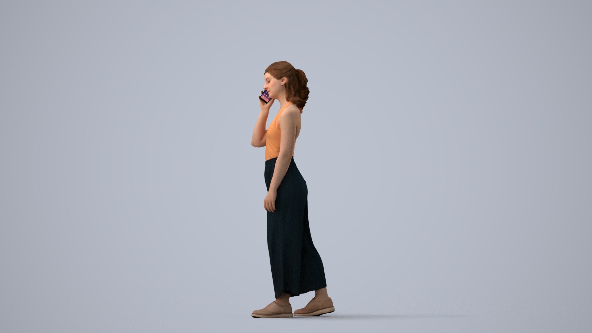 scanned 3D girl casual kids, photogrammetry people for Enscape and V-Ray, three-quarter view render