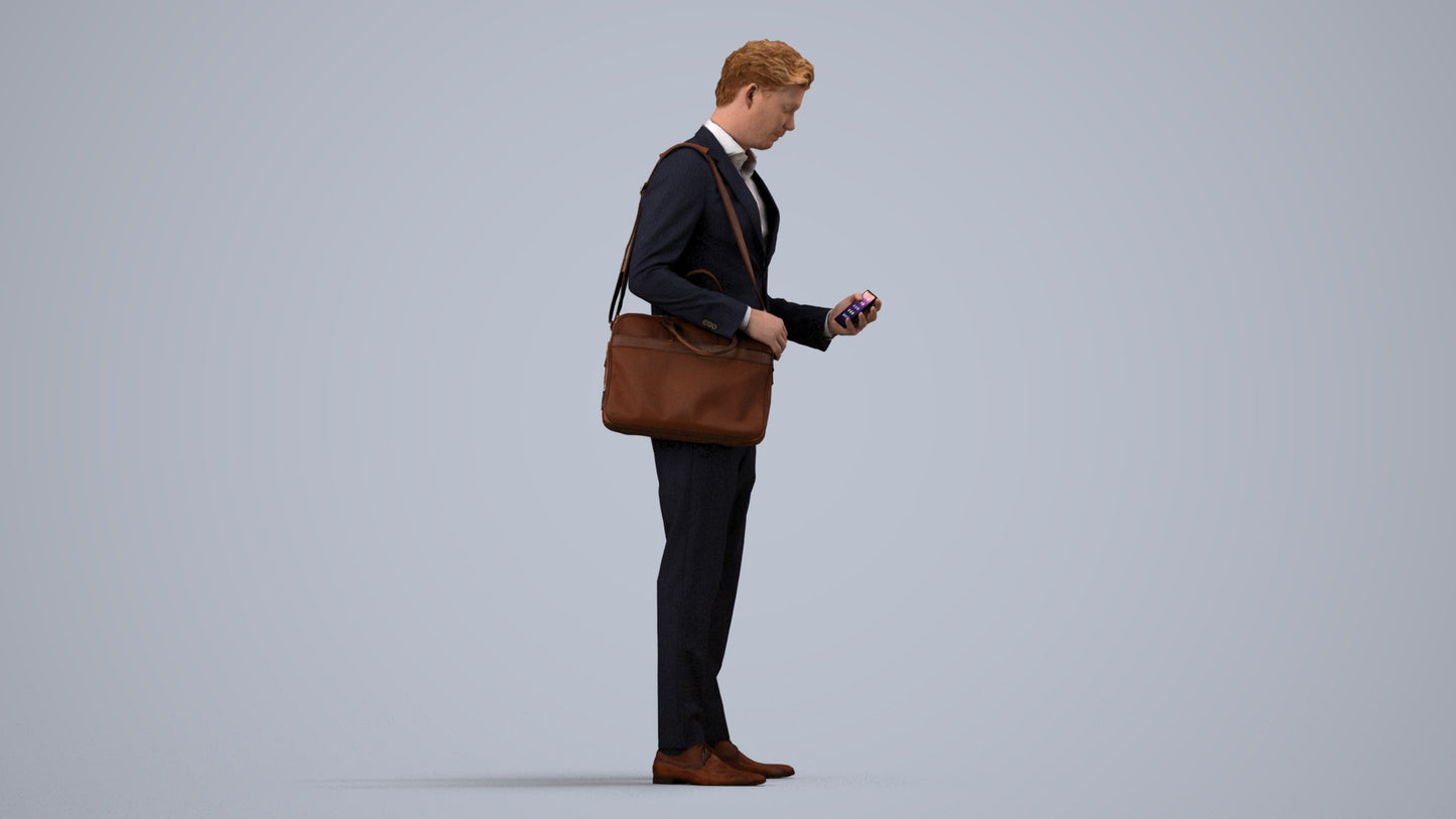 realistic 3D man business, scanned archviz people for Blender and 3ds Max, side view render