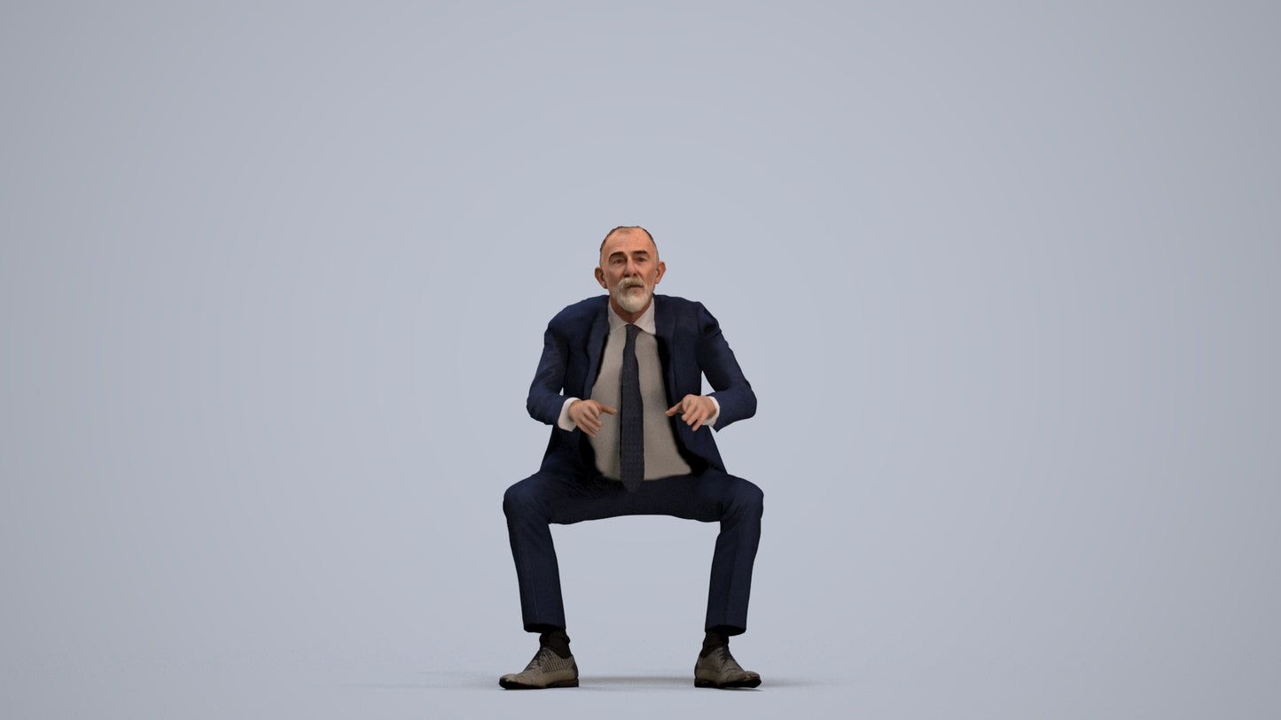 3D scanned senior man business, photorealistic archviz people for Enscape and SketchUp, standing pose render