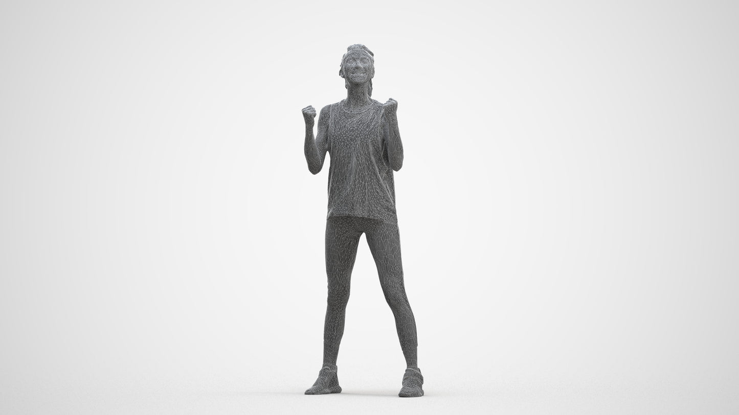 realistic 3D human woman sport, archviz people FBX OBJ for Blender, three-quarter front view render