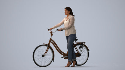 realistic 3D human woman casual cycling, archviz people FBX OBJ for Blender, three-quarter view render